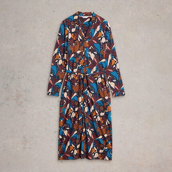 White Stuff Annie Jersey Shirt Dress Navy Print