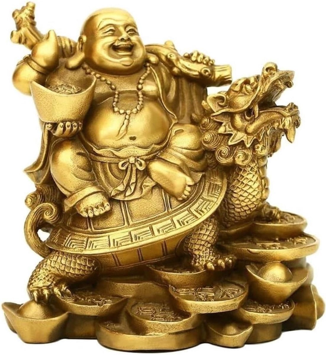 Handgemaakt Messing Lachende Boeddha Schildpad Feng Shui Decoratie