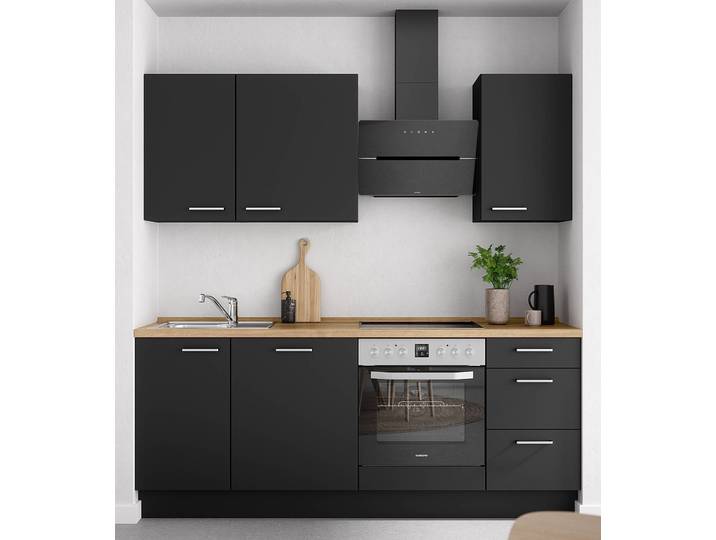 Küchenzeile High-Line Touch Variante B 210cm Ausrichtung rechts Schwarz/Schwarz/Eiche Sierra Dekor AEG
