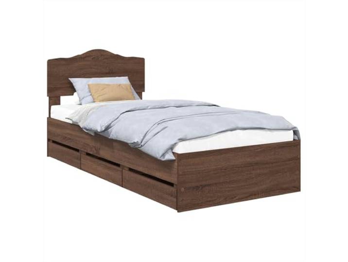 ZQQLVOO Bettrahmen Braun Eichen-Optik 90 x 190 cm Engineered Wood Hidden storage drawers, engineered wood headboard, freestanding setup, damp cloth care, modern bedroom