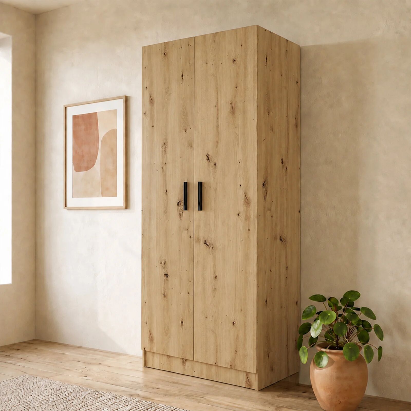 garneroarredamenti Armadio 80x191h cm 2 ante moderno rovere rustico Ilario