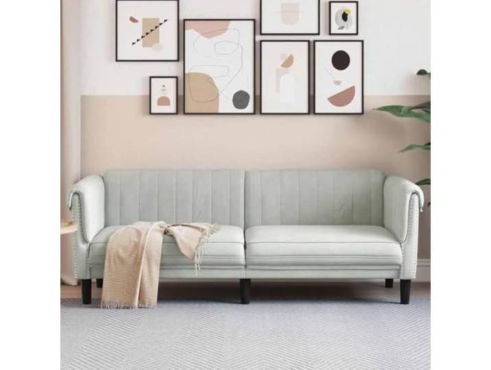 HEFZGDB Dreisitzer Sofa Hellgrau Samt Stoff Bezug Modernes Design Wohnzimmer Möbel Komfortabel Weich Luxuriös Sitzgruppe Polsterung Stabilität Beine