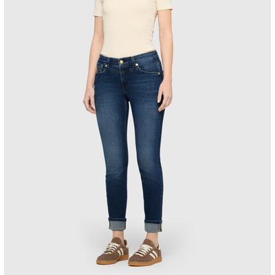 Slim-fit-Jeans MAC "RICH SLIM", Damen, Gr. 44, Länge 32, blau (authentic blau), Denim/Jeans, Obermaterial: 78% Baumwolle, 12% Lyocell, 7% Elastomultiester, 3% Elasthan, slim fit lang, Jeans Slim-fit-Jeans, mit Stretch