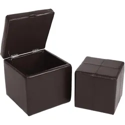 2er Set Hocker Sitzwürfel Sitzhocker Aufbewahrungsbox Carrara, Leder + Kunstleder, 45x44x44cm MVG-zertifiziert ~ braun