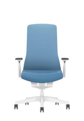 Interstuhl Bürostuhl PUREis3, verstellbare Armlehnen, 3D-Auto-Synchronmechanik, Muldensitz, Polster-Netzrücken, pastellblau/weiß