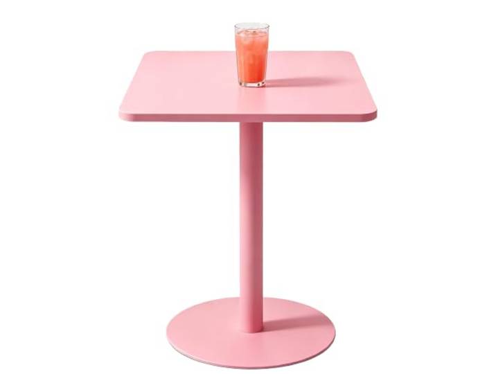 Yopappol Robuster Quadratischer Tisch Aus Mattem Rosafarbenem Metall, Akzenttisch Aus Massivem Eisen Mit Einem Sockel, Platzsparender, Kleiner Mehrzweck-ESS-Beistelltisch(60x60x73cm)