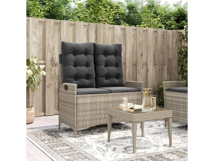 BEST-HOME Banc inclinable de jardin - banc d'extérieur pour Cour Terrasse et coussins gris clair résine tressée nvq9207