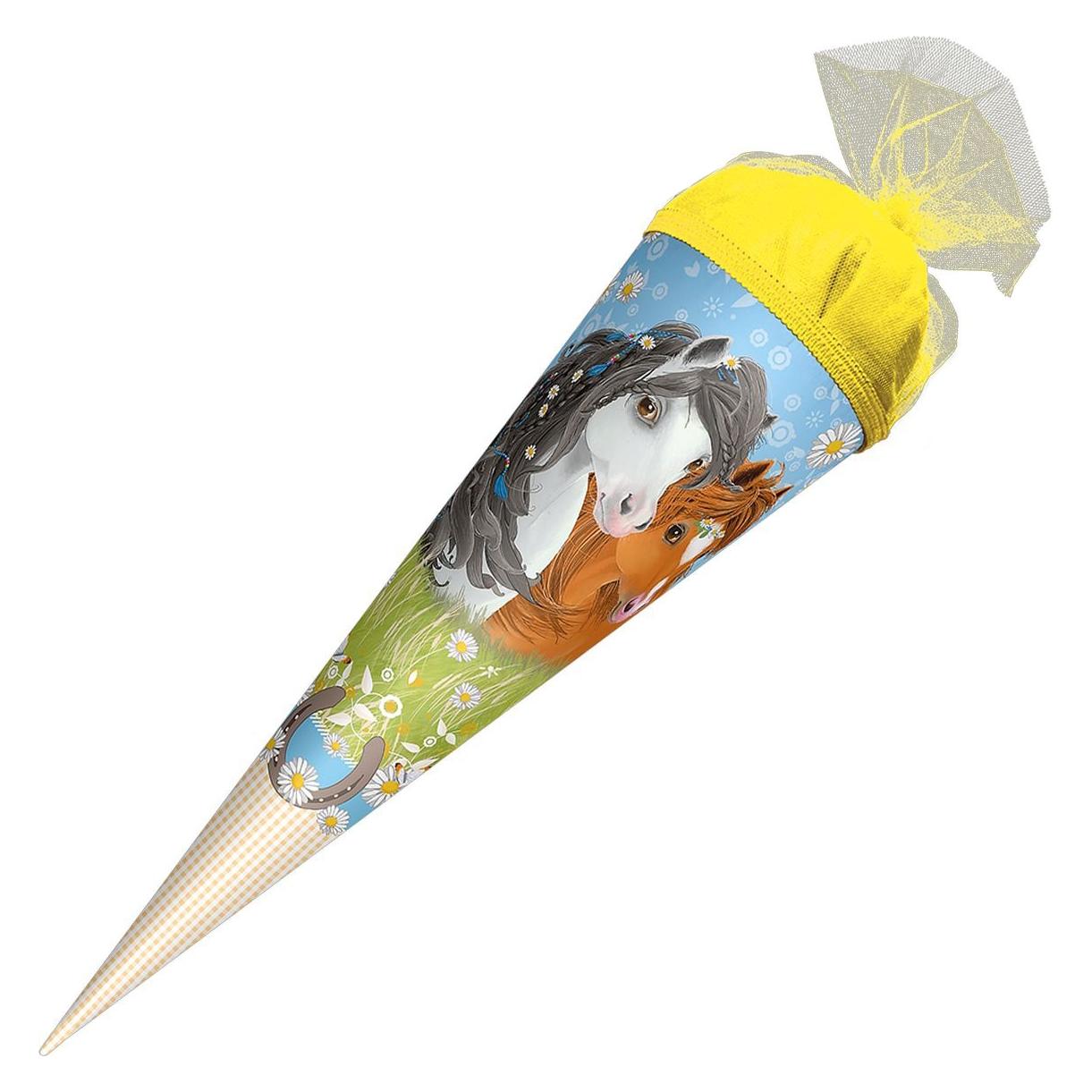 Magni Roth Schultüte Blumenpferde rund Tüllverschluss 50cm (50 cm, 1x) (47006942)