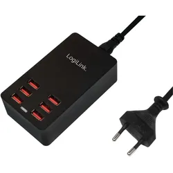 LogiLink Tischladeadapter PA0139 (32 W, 6 Ports), USB Ladegerät, Schwarz