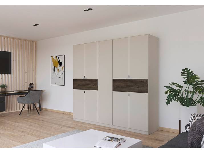 Armoire Ticao 226cm Beige/Cachemire/Imitation chêne Havanna