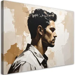 BILD auf Leinwand, Männliches Porträt in einer eleganten beige-grauen Komposition