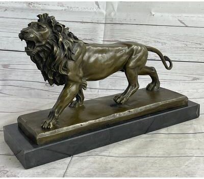 Bronzhaus African Imitative Lion Bronze Sculpture Statue By Milo Figurine Marble Base Figure Decor