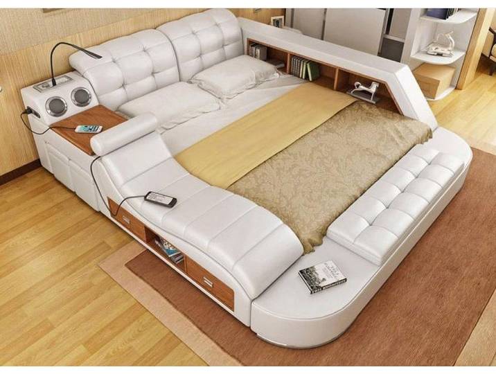JVmoebel Polsterbett Luxus-Lederbett mit USB-Ladegerät und verstellbaren Kopfstützen, Made in Europa