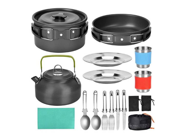 LuxusKollektion Geschirr-Set Camping Kochset Aluminium 2-3 Personen Outdoor, Metall
