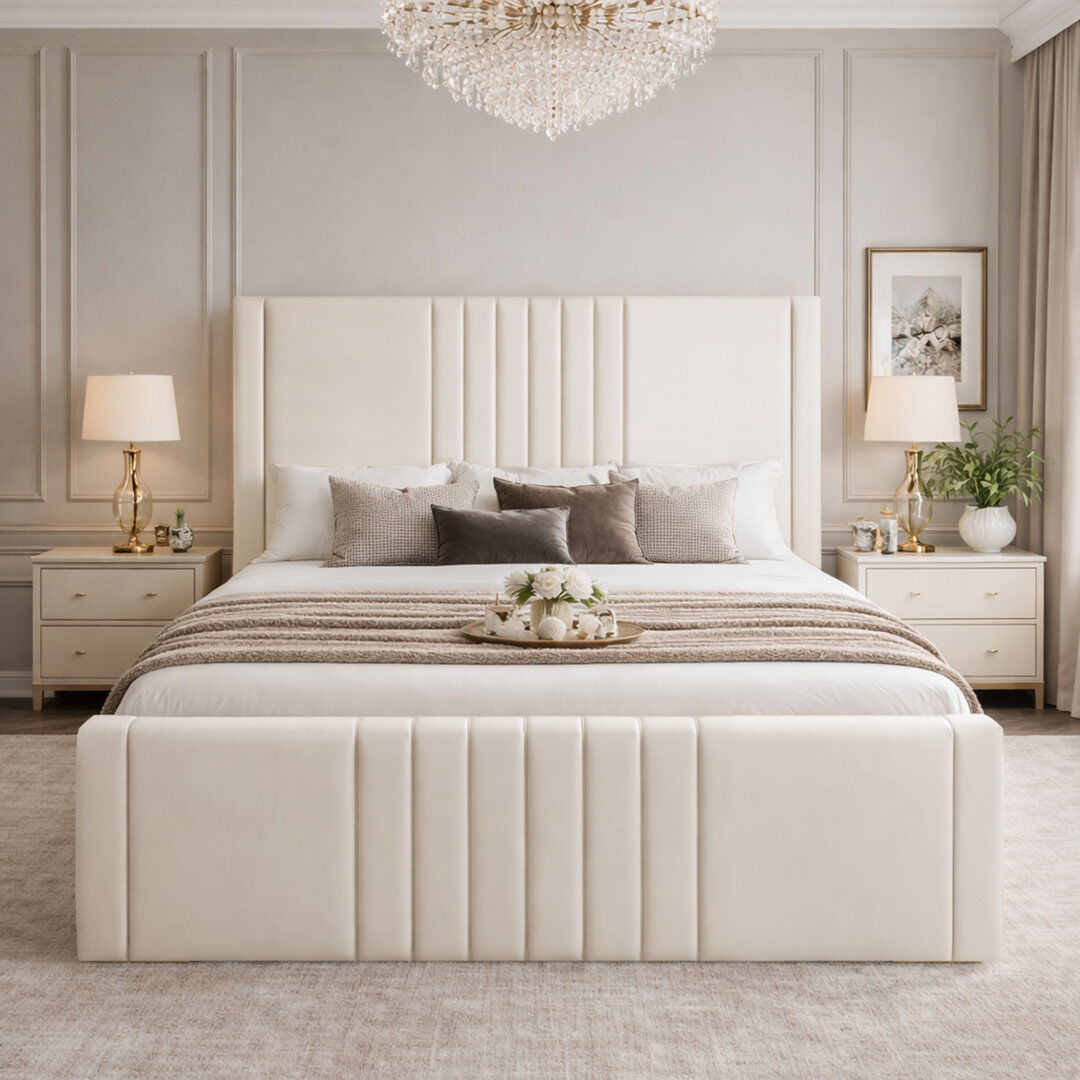 Canora Grey Haisley Upholstered Storage Bed Frame Cream Double (4'6)