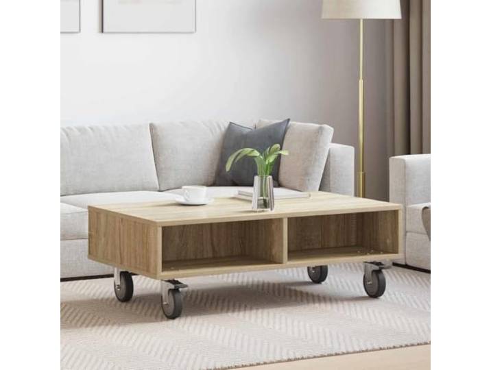 Beistelltisch mit Rollen Sonoma-Eiche 90x50x30 cm Holzwerkstoff mobiler Holzwerkstoff langlebig, 4 Rollen mit 2 Bremsen, rechteckig, pflegeleicht, Innenbereich