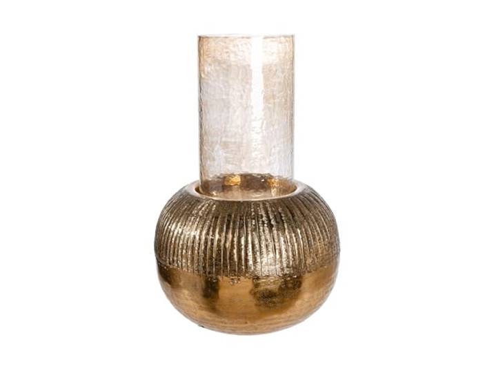 Casablanca Windlicht Haley aus Aluminium - geriffelt - rund - zylindrisch - goldfarben - Höhe 46cm x Ø 26cm