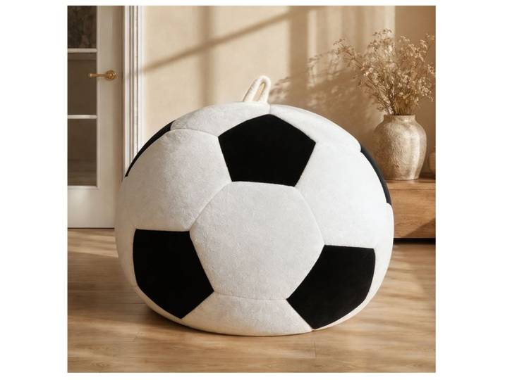 Grand Fauteuil Rond en Forme de Foot Coussin Relax Blanc Noir Flannelette Douce