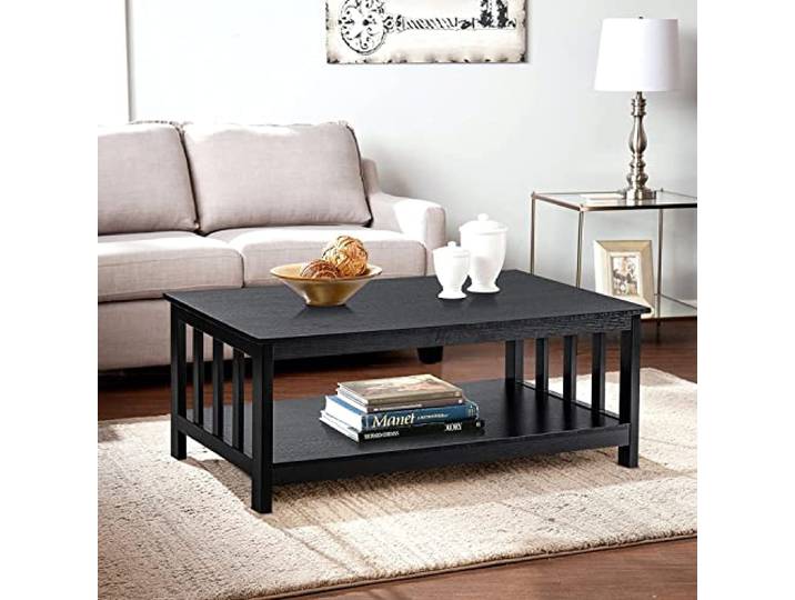 ChooChoo Couchtisch aus schwarzem Holz für Wohnzimmer, rechteckiger Mission Couchtisch mit Ablage, 101,6 cm, einfache Montage