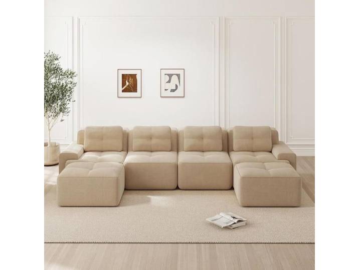 Canapé modulaire - KOMHTOM - Modulaire en U - Velours côtelé - 4 places - Beige