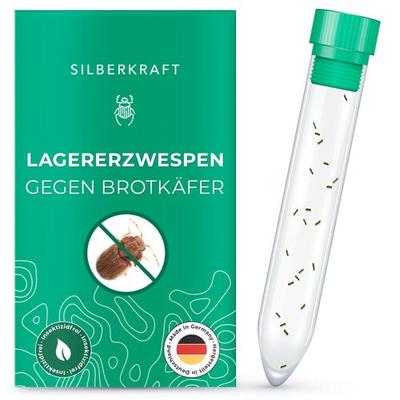 Silberkraft Lagererzwespen – Nützlinge gegen Brotkäfer, Tabakkäfer, Kugelkäfer & Messingkäfer für Vorratsschrank, Lager & Küche – 1 Röhrchen