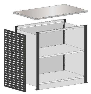 Schulte Lagertechnik Startmodul für erweiterbares Thekensystem MULTIplus, 2 Modulrahmen/1 Abschlussblende, mit Arbeitsplatte, Breite Aufsatz 1056 mm