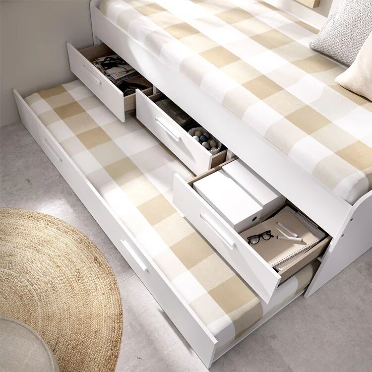 garneroarredamenti Letto singolo 90x190cm per bambini legno bianco letto estraibile 3 cassetti Domingo