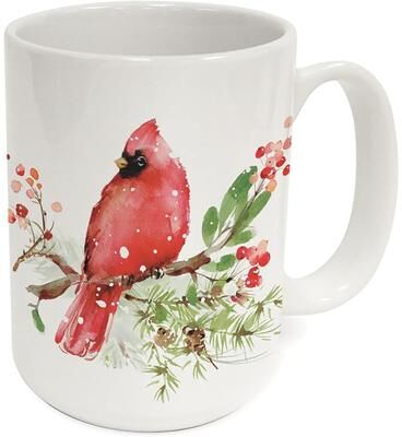 Highland Home Holiday Cardinals 15 oz. Ceramic Mug Manufactured in the USA Dishwasher Safe Microwave Safe