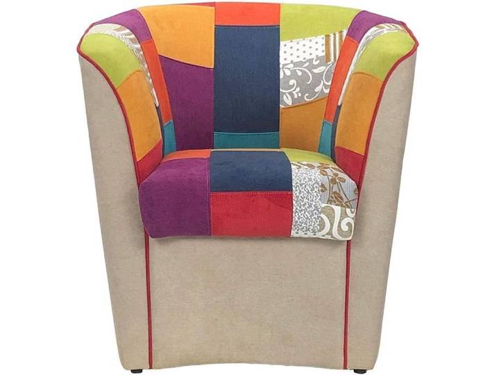Fauteuil - Valentina - Patchwork - Beige - Bois - Design Contemporain