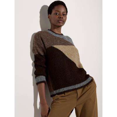 Strickpullover APRICOT "Oberteil", Damen, Gr. 16, braun (grau), gestrickt, , Modisch, normal Normale Länge, Rundhals, Gerippt, Pullover Strickpullover, im Farbblock Design