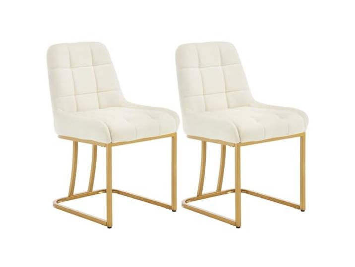 WOLTU Esszimmerstühle 2er Set, mit Metallgestell in Bogenform, Rückenlehne Küchenstühle gepolstert, Sitzfläche aus Samt, für Schlafzimmer Küche Wohnzimmer, Beige