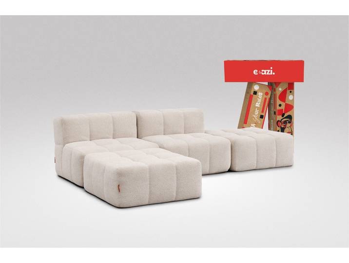 4-tlg. Modulsofa Beige – 2 Mittelteile, 2 Hocker