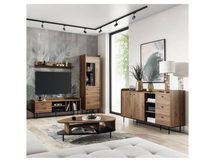 Lomadox Wohnzimmer Möbel Set im Retro Look in Eiche Nb., Wohnwand inkl. Couchtisch und Sideboard