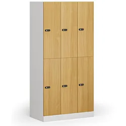 Schließfachschrank S1, 6 Fächer, 1850 x 900 x 500 mm, mechanisches Codeschloss, laminierte Tür, Buche