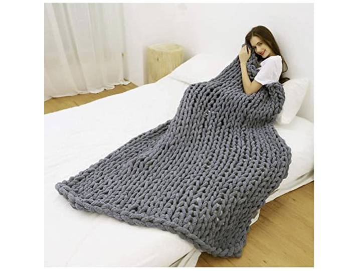 Chenille-Wollgarn Dicke Wolle Für Decke Stricken Häkeln, Strickdecke Decke Garn DIY Handstricken Roving Strickdecke Decke Chenille Garn für Riese Klobig Sticken Werfen Sofa Decke,Dark grey,100*200cm