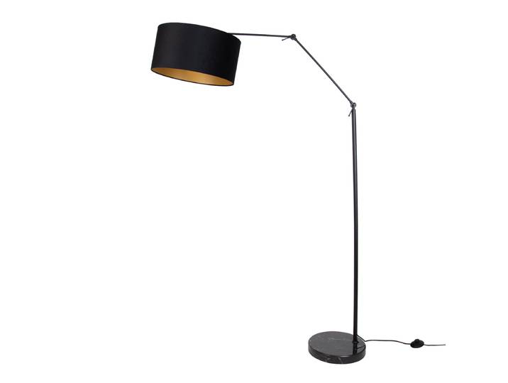 Vloerlamp zwart verstelbaar met kap zwart en gouden binnenkant