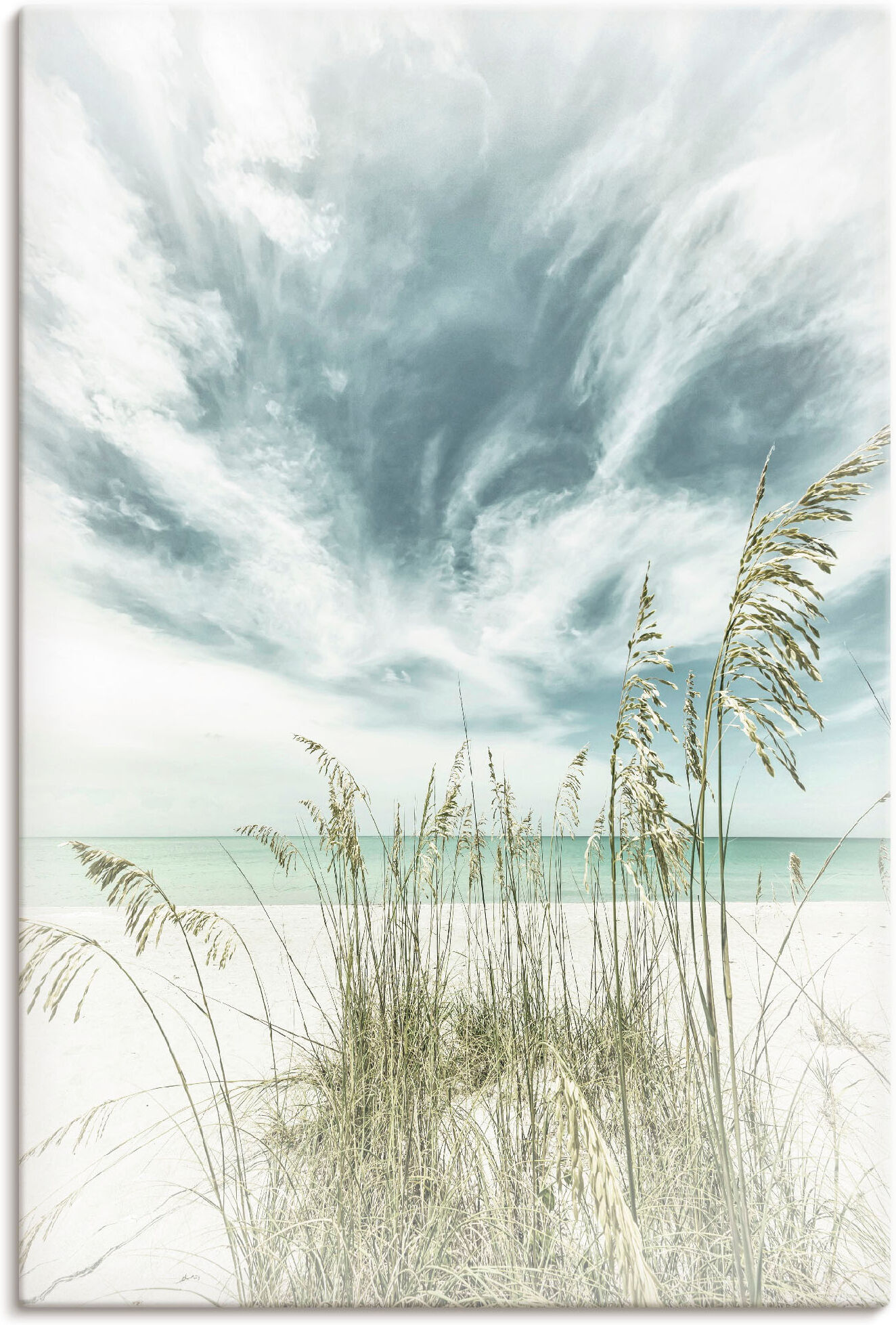 Wandbild ARTLAND "Himmlische Stille am Strand Vintage", weiss (farbe bild(er): weiß), B:60cm H:90cm, Bilder, Wandbild, als Leinwandbild, Poster in verschied. Grössen farbe bild(er): weiß B/H/T: 60cm x 90cm, Leinwandbild Strandbilder Hochformat, 1 Stk.