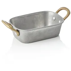WAS Germany Servierpfanne STEEL & STYLE VINTAGE mit 2 Messinggriffen, 13 x 8,5 x 3,5 cm, 230 ml, Chromnickelstahl