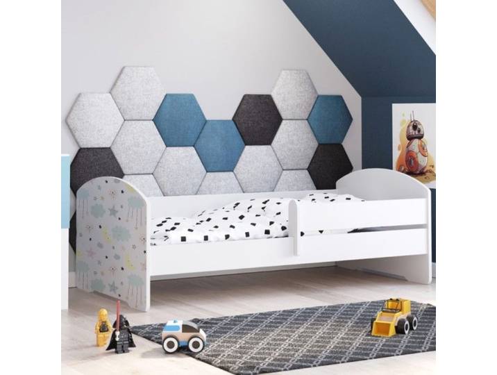 Lit enfant blanc LUK avec barrière et motif étoiles