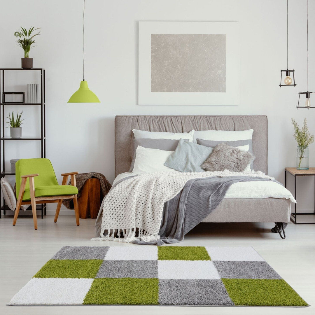 THE RUGS Myshaggy Collection Rugs Geometric Design in Green White/Green/Grey Rectangle 240 x 340 cm