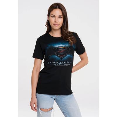 T-Shirt LOGOSHIRT "Batman v Superman - Justice", Damen, Gr. M, schwarz, 100% Baumwolle, bedruckt, normal, Rundhals, Shirts T-Shirt, mit großem Superhelden-Print