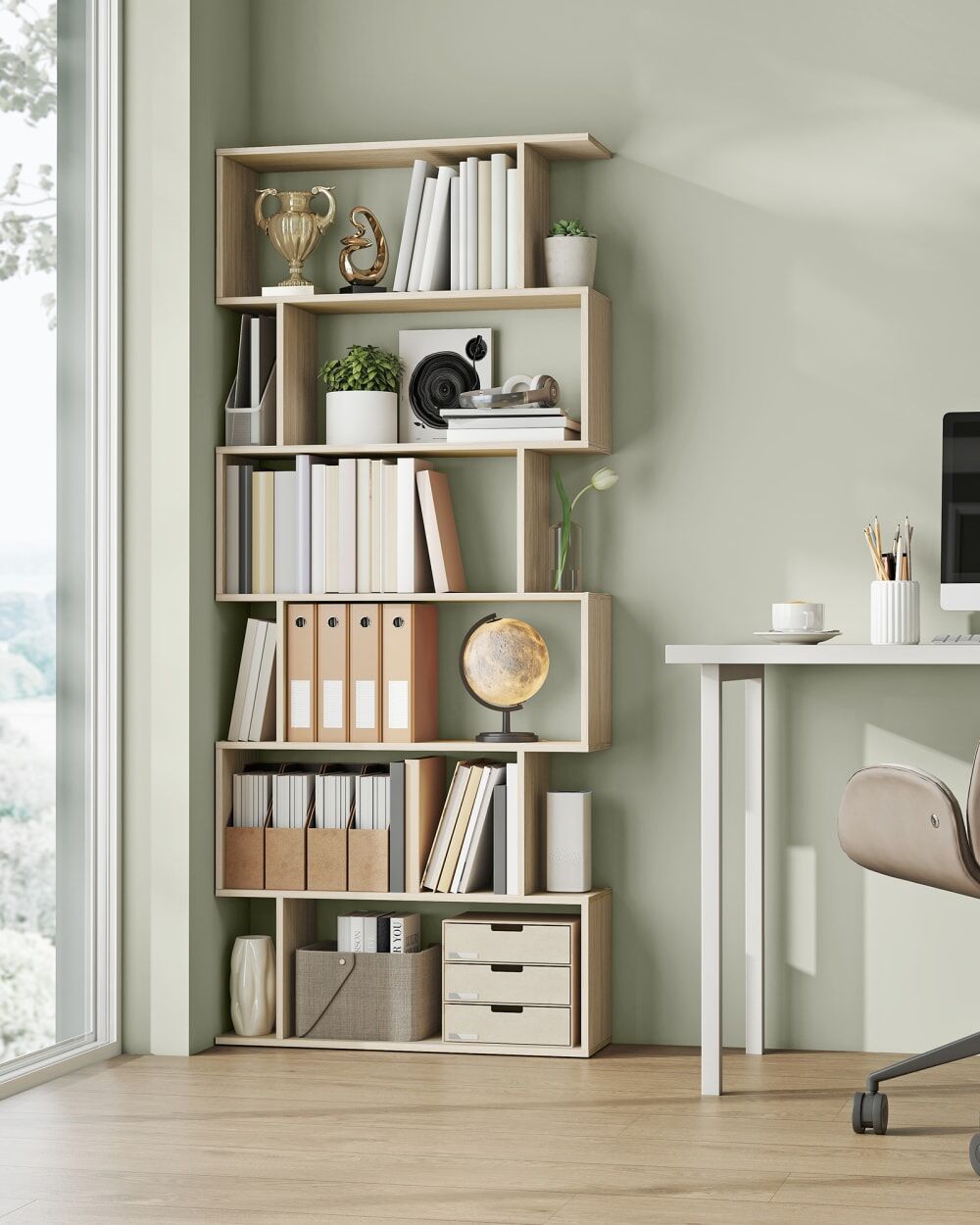 VASAGLE Bibliothèque à 6 niveaux de rangement cloison séparateur beige Beige 70x192x24cm