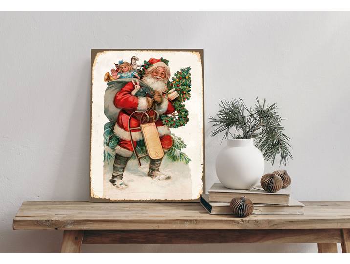 Alu-Dibond-Druck QUEENCE Weihnachtsmann , rot (farbe bild(er): rot), B:20cm H:30cm T:0,2cm, Alu Dibond, Bilder, Alu-Dibond-Druck, Geschenke, Schild