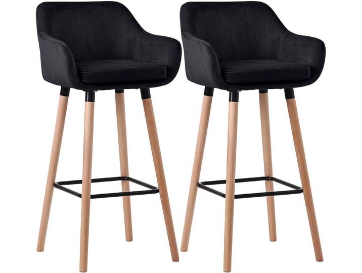 CLP Barhocker Grant Samt (Set, 2er), Samtbezug, Buchenholzgestell