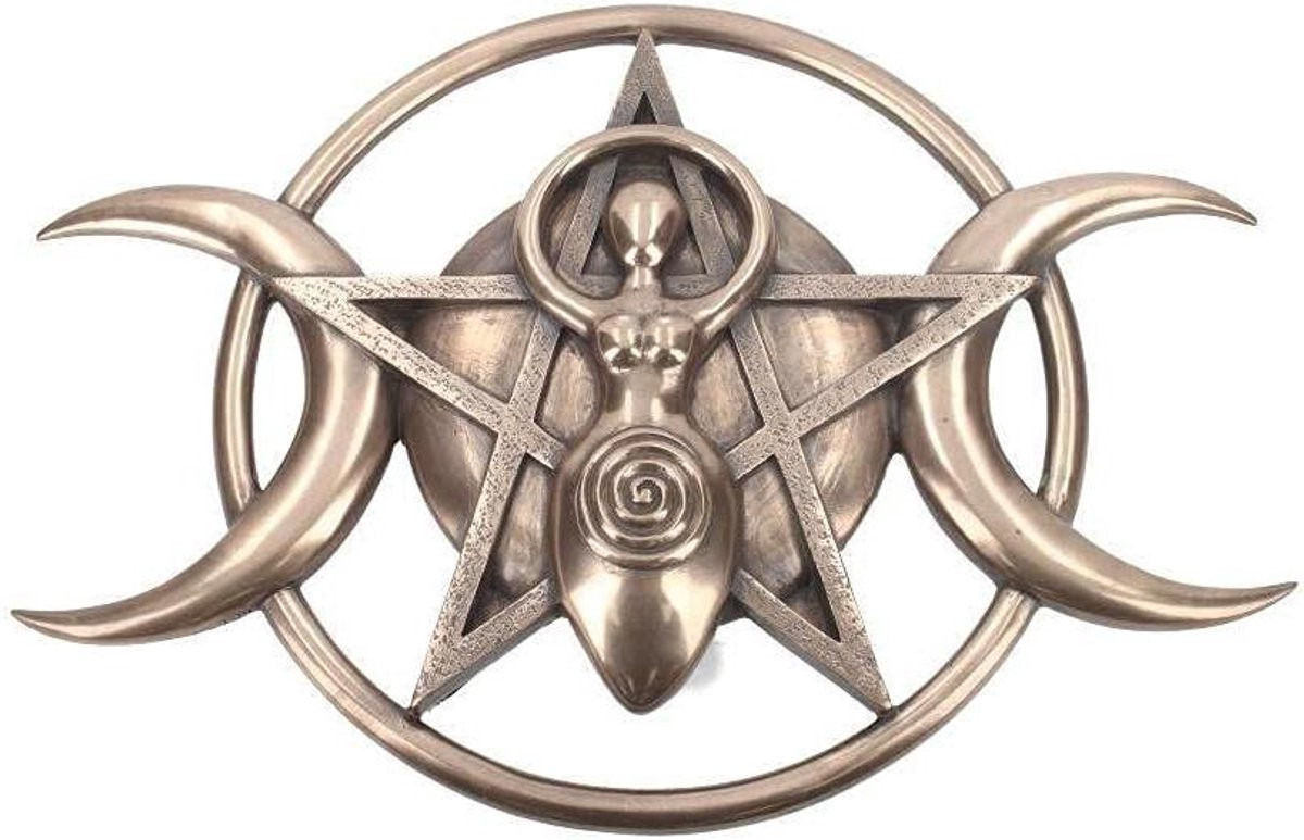 Handgeschilderde Drievoudige Maangodin Wicca Beeld - Bronskleurig - 30 cm