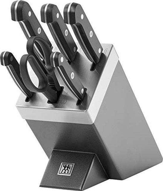 Messerblock-Set - Küchenmesserblock - Küchenorganisation - Selbstschärfende Schlitze - 7-teilig - Grau