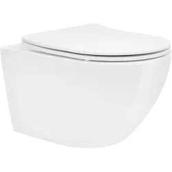 LuxeBath ECD Germany Hänge-WC lang 52 cm Weiß glänzend – spülrandlos, Nano, WC-Sitz Duroplast Softclose abnehmbar, Keramik Tiefspüler