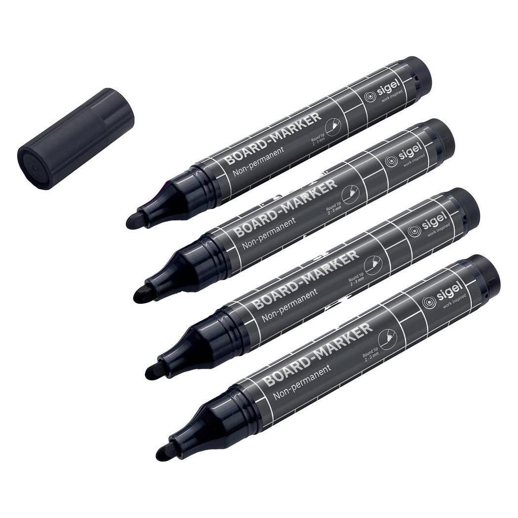 Sigel Non-permanent Marker 4 Stück, Schwarz (4x) (BA012)