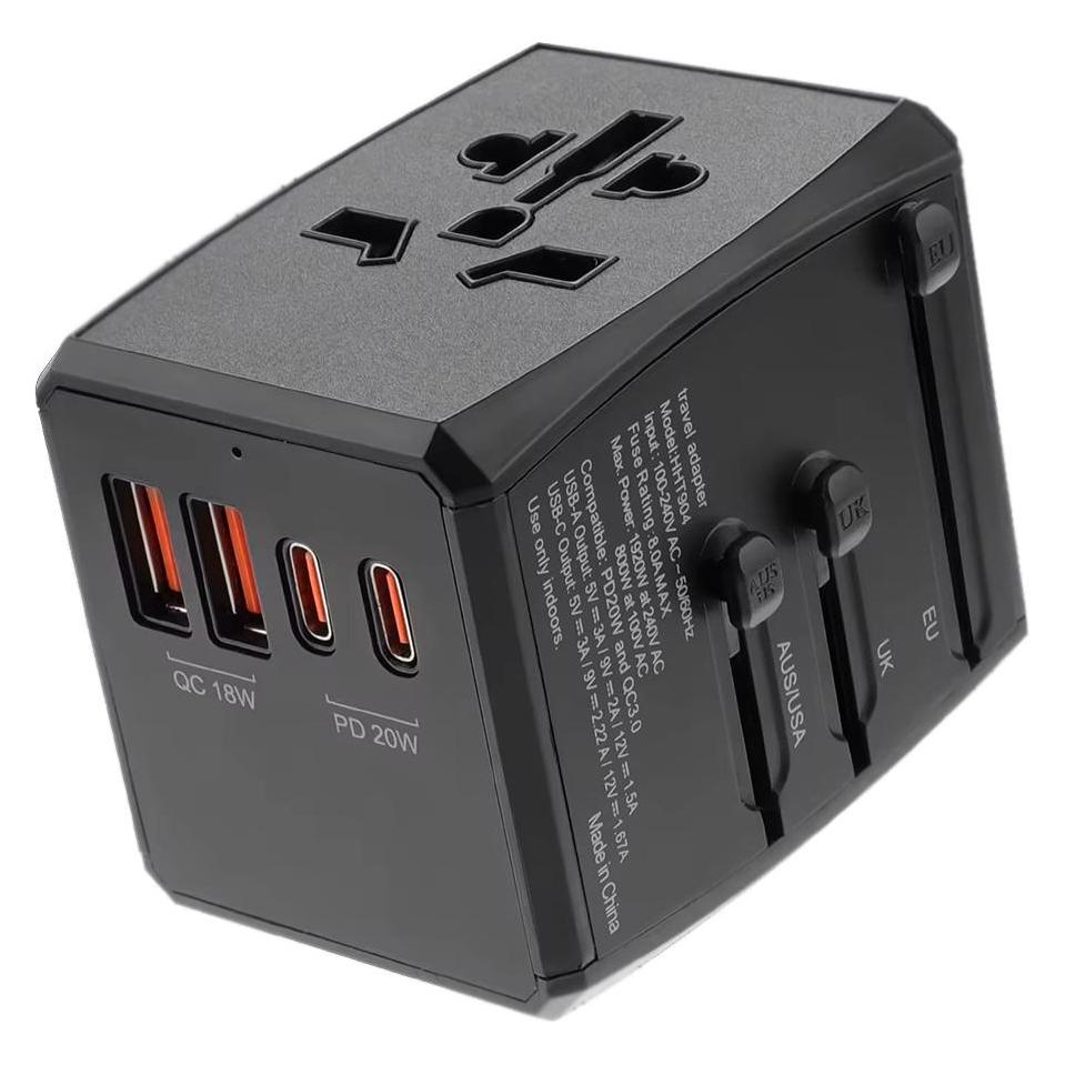 Techsuit - Travel Adapter (HHT904) - PD20W, 2 x USB, 2 xType-C, EU, UK, AUS, US - Black (56354934)