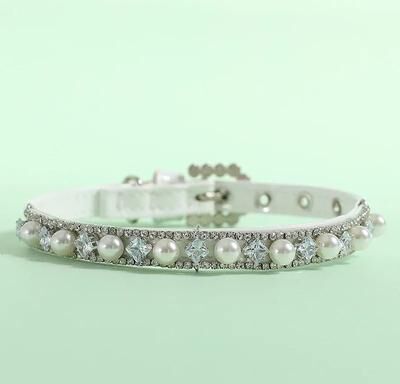 Inspired Finds Luxury Pearl Rhinestone Pet Necklace Collar For Cats & Small Dogs pearl Spark Collar l